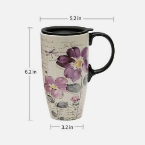Topadorn 17 Oz Tall Ceramic Travel Mug Coffee Cups w/ Sealed Lid Purple Flower - Picture 3 of 8
